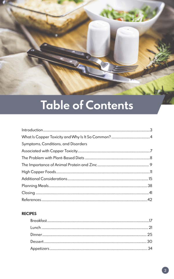 The Low Copper Diet Cookbook Table of Contents