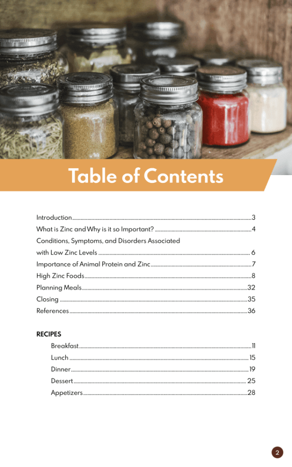 The High Zinc Diet Cookbook Table of Contents
