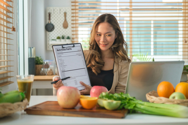 Nutritionist reviewing food journal during virtual session in Raleigh